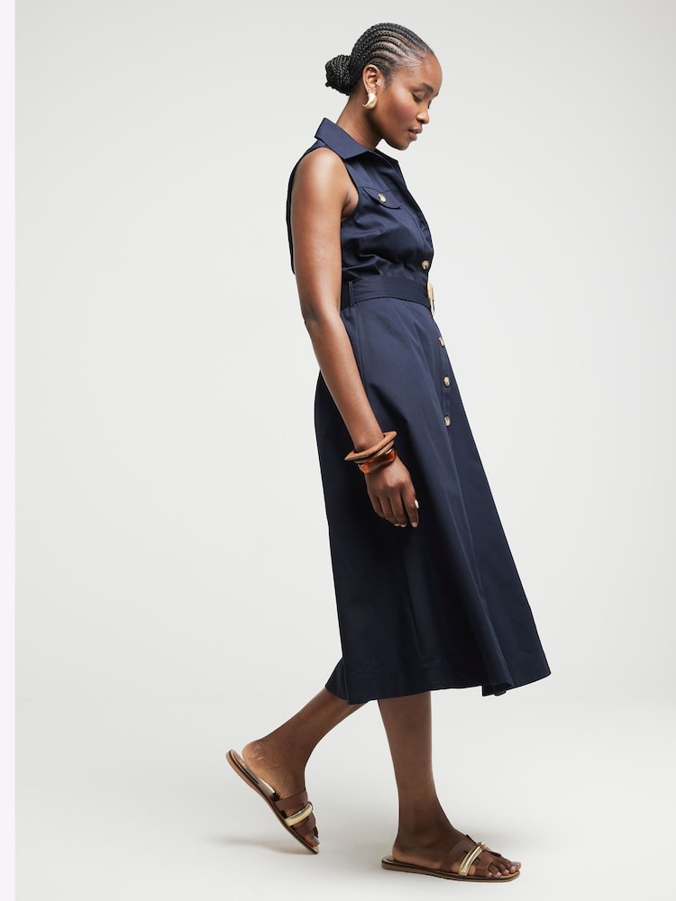 River Island Blue Belted Midi Shirt Dress - Image 2 of 4