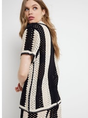 River Island Black Striped Crochet Polo Shirt - Image 2 of 3