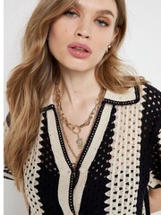 River Island Black Striped Crochet Polo Shirt - Image 3 of 3