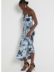 River Island Blue Floral Asymmetric Midi Slip Dress - Image 3 of 4