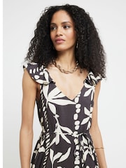River Island Brown Floral Frill Sleeve Maxi Dress - Image 3 of 4