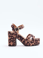 River Island Brown Cross Strap Platform Sandals - Image 1 of 4