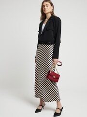 River Island Brown Stripe Satin Bias Maxi Skirt - Image 1 of 4