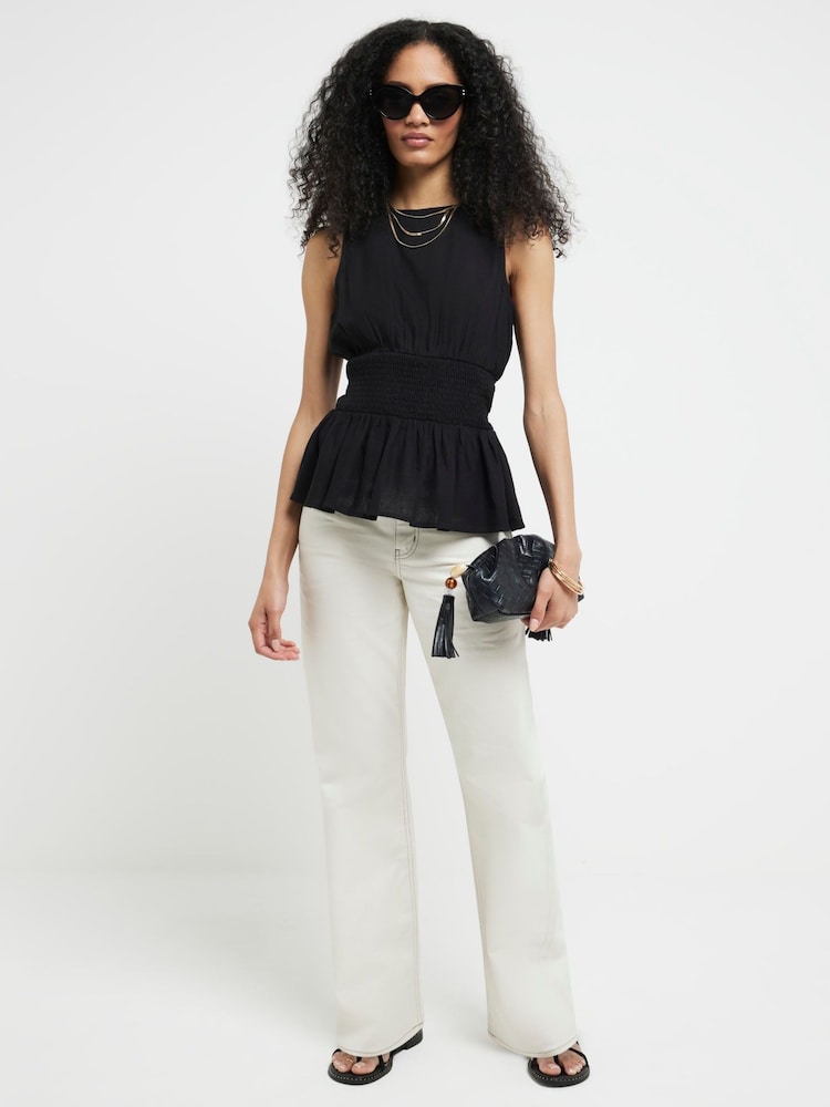 River Island Black Crew Waisted Smock Top - Image 1 of 4