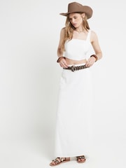 River Island White Split Waistband 100% Cotton Midaxi Skirt - Image 1 of 4