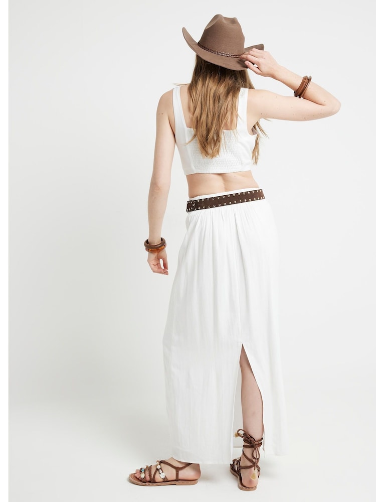 River Island White Split Waistband 100% Cotton Midaxi Skirt - Image 2 of 4