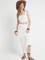 River Island White Split Waistband 100% Cotton Midaxi Skirt - Image 3 of 4
