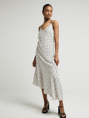 River Island White Asymmetric Hem Slip Dress - Image 3 of 4