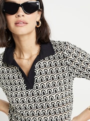 River Island Black Oversized Mono Print 100% Cotton Polo Top - Image 3 of 4
