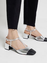 River Island Silver T Bar Block Heels - Image 1 of 4