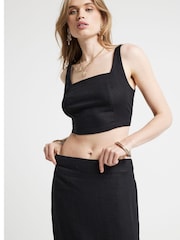 River Island Black Split Waistband 100% Cotton Midaxi Skirt - Image 3 of 4