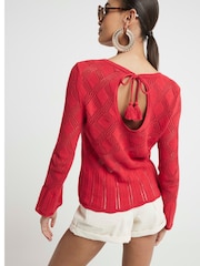 River Island Red Crochet Tie Back Top - Image 2 of 6