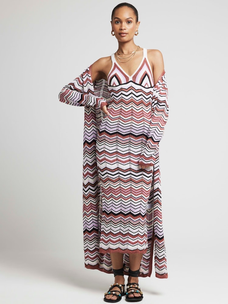 River Island Purple Chevron Striped Column Dress - Image 1 of 4 River Island Purple Chevron Striped Column Dress - Image 1 of 4