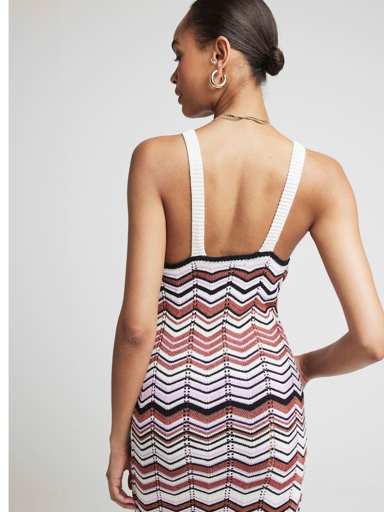 River Island Purple Chevron Striped Column Dress - Image 2 of 4 River Island Purple Chevron Striped Column Dress - Image 2 of 4