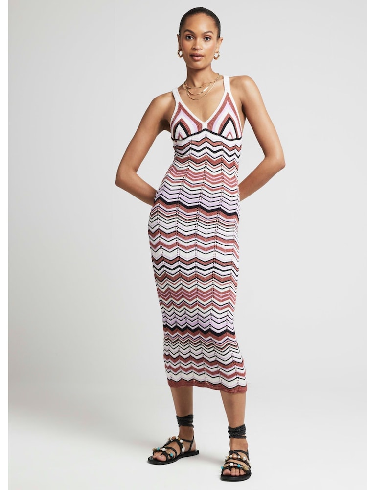 River Island Purple Chevron Striped Column Dress - Image 4 of 4 River Island Purple Chevron Striped Column Dress - Image 4 of 4