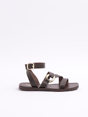 River Island Brown Ring Detail Gladiator Sandals - Image 1 of 5