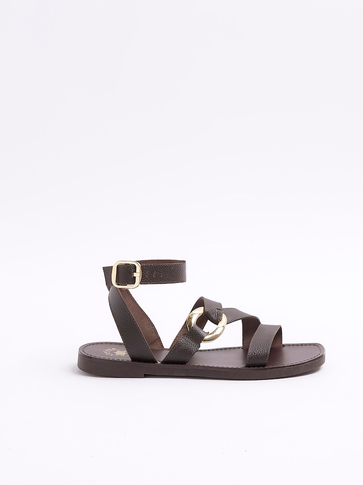 River Island Brown Ring Detail Gladiator Sandals - Image 1 of 5