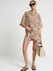 River Island Brown Leopard Print Shirt - Image 1 of 4