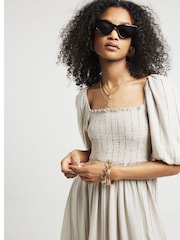 River Island Natural Square Neck Shirred Midi Dress - Image 3 of 4