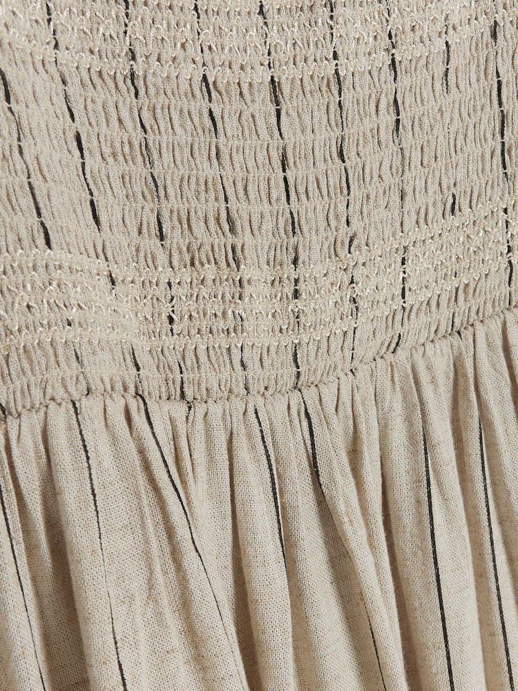 River Island Natural Square Neck Shirred Midi Dress - Image 4 of 4 River Island Natural Square Neck Shirred Midi Dress - Image 4 of 4