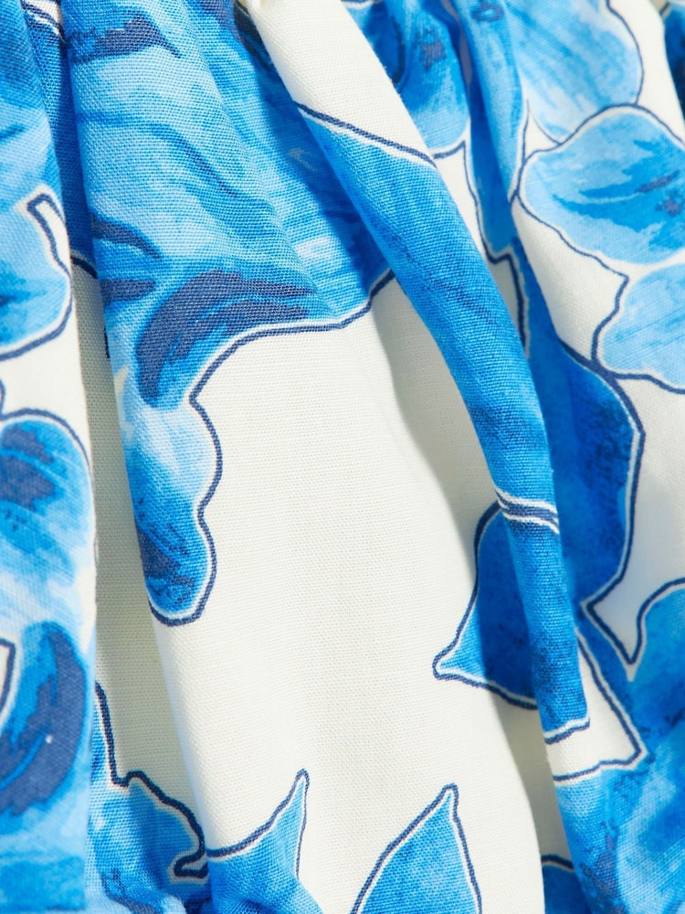 River Island Blue Floral Swing Midi Dress With Linen - Image 4 of 4