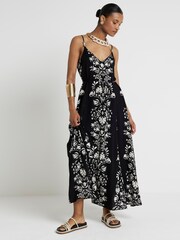 River Island Black Floral Beaded Swing Maxi Dress - Image 1 of 4