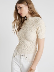 River Island Cream Mesh Textured Top - Image 1 of 4