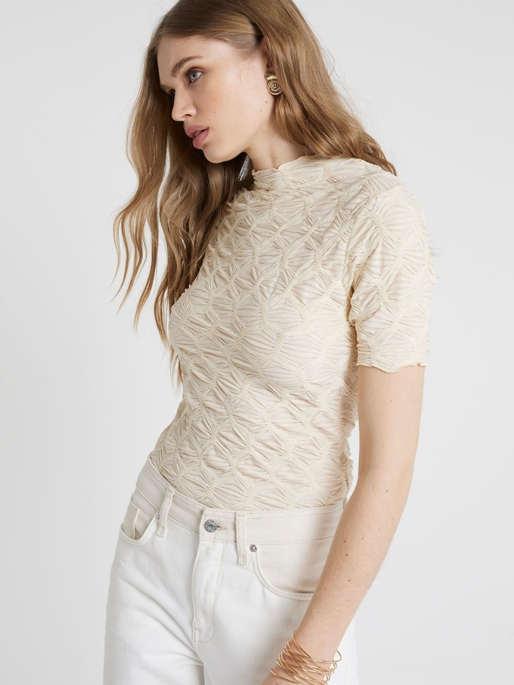 River Island Cream Mesh Textured Top - Image 1 of 4