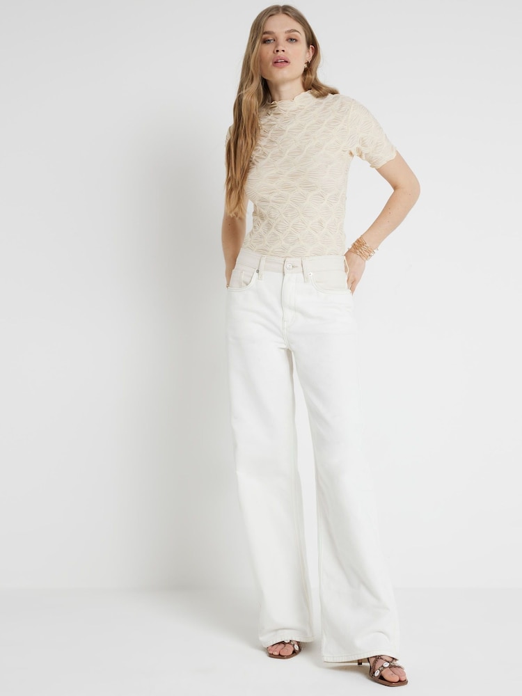 River Island Cream Mesh Textured Top - Image 2 of 4 River Island Cream Mesh Textured Top - Image 2 of 4