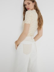 River Island Cream Mesh Textured Top - Image 3 of 4