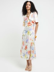 River Island White Angel Sleeve Midi Tea Dress - Image 1 of 6