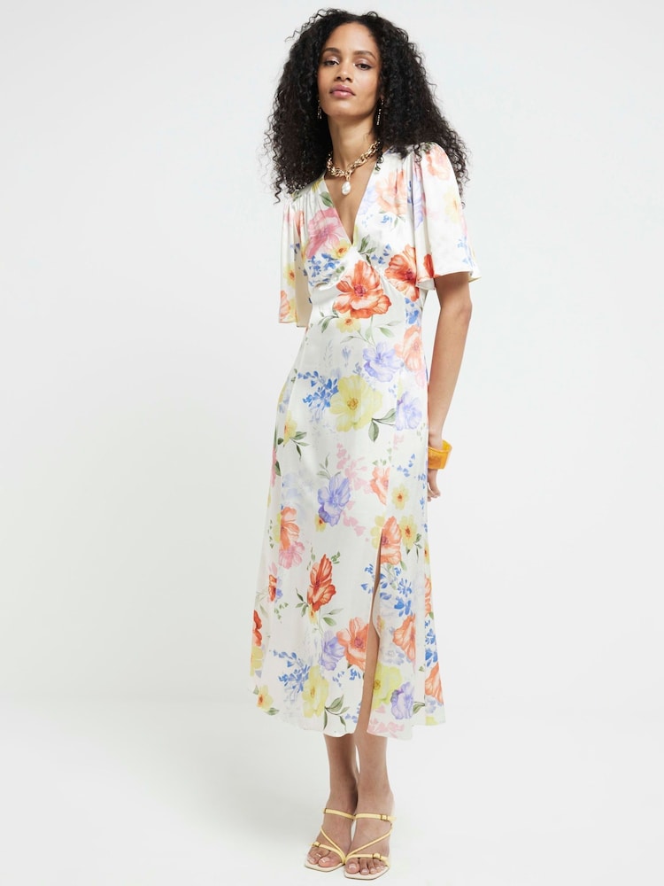 River Island White Angel Sleeve Midi Tea Dress - Image 1 of 6