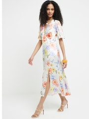River Island White Angel Sleeve Midi Tea Dress - Image 4 of 6