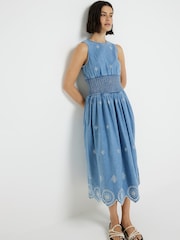 River Island Blue Waisted Denim 100% Cotton Midi Dress - Image 3 of 4