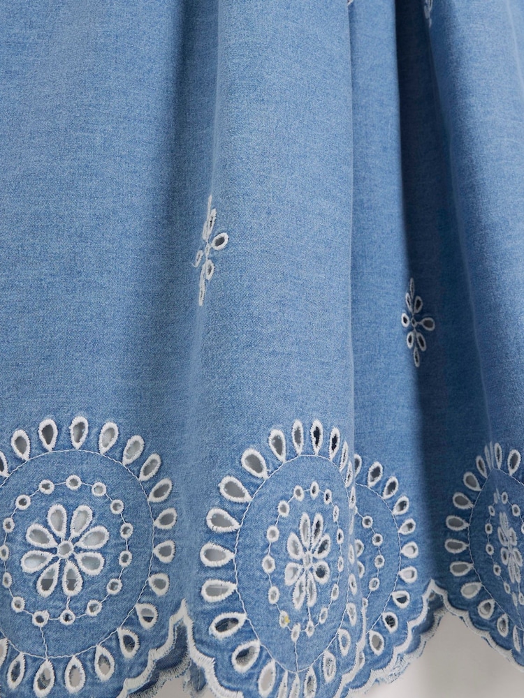 River Island Blue Waisted Denim 100% Cotton Midi Dress - Image 4 of 4