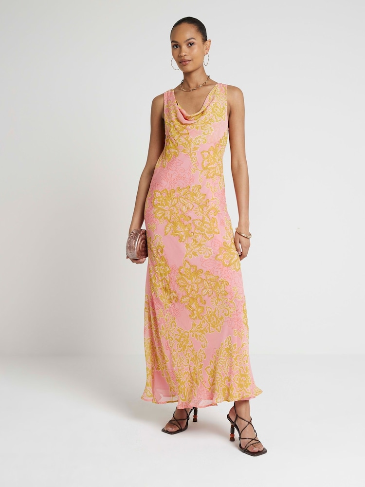 Розовый - River Island 100% Хлопковый воротник-хомут платье макси - Image 1 of 4