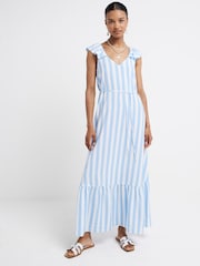 River Island Blue Floral Frill Sleeve Maxi Dress - Image 1 of 6