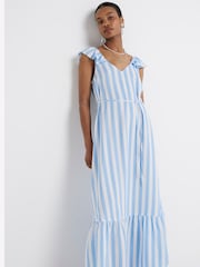 River Island Blue Floral Frill Sleeve Maxi Dress - Image 3 of 6