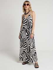 River Island Black Zebra Print V-Neck Maxi Dress - Image 1 of 5