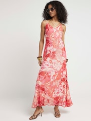 River Island Pink Floral 100% Cotton Slip Maxi Dress - Image 2 of 5