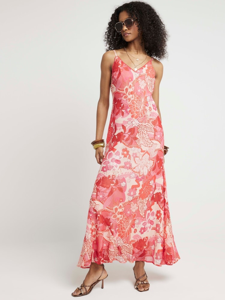 River Island Pink Floral 100% Cotton Slip Maxi Dress - Image 2 of 5