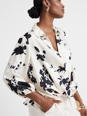 River Island Cream Floral Wrap Shirt - Image 2 of 4