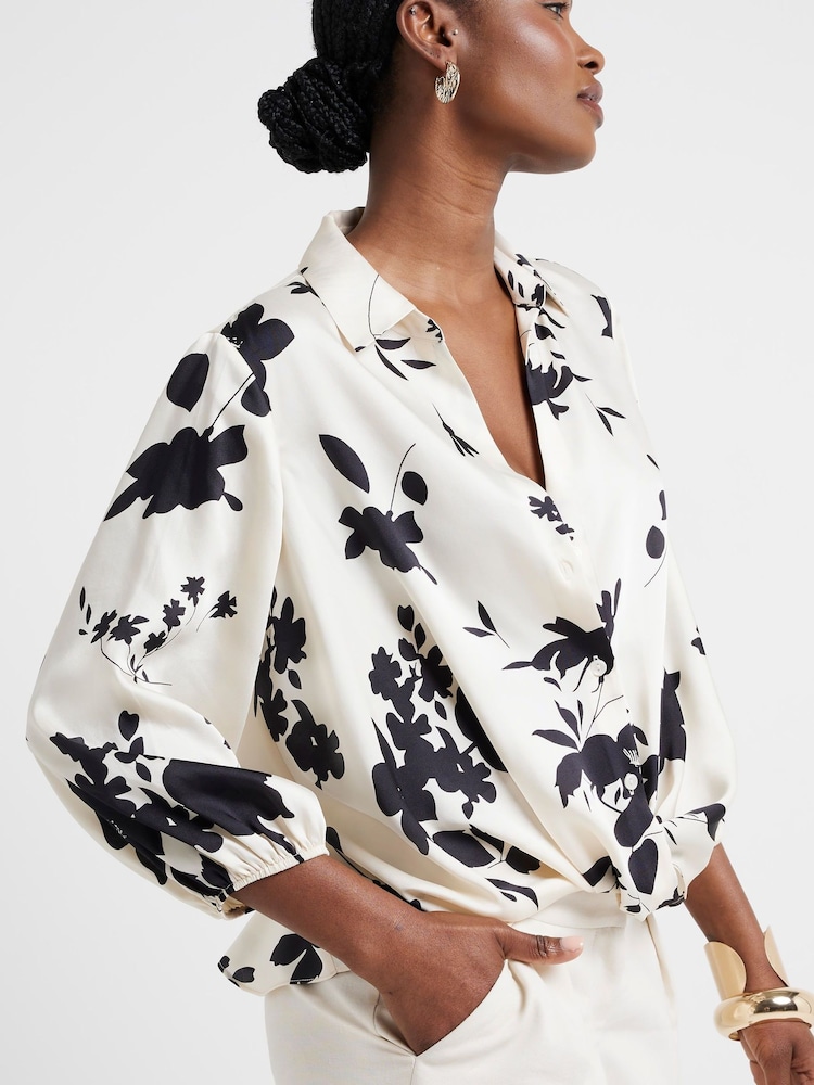 River Island Cream Floral Wrap Shirt - Image 2 of 4