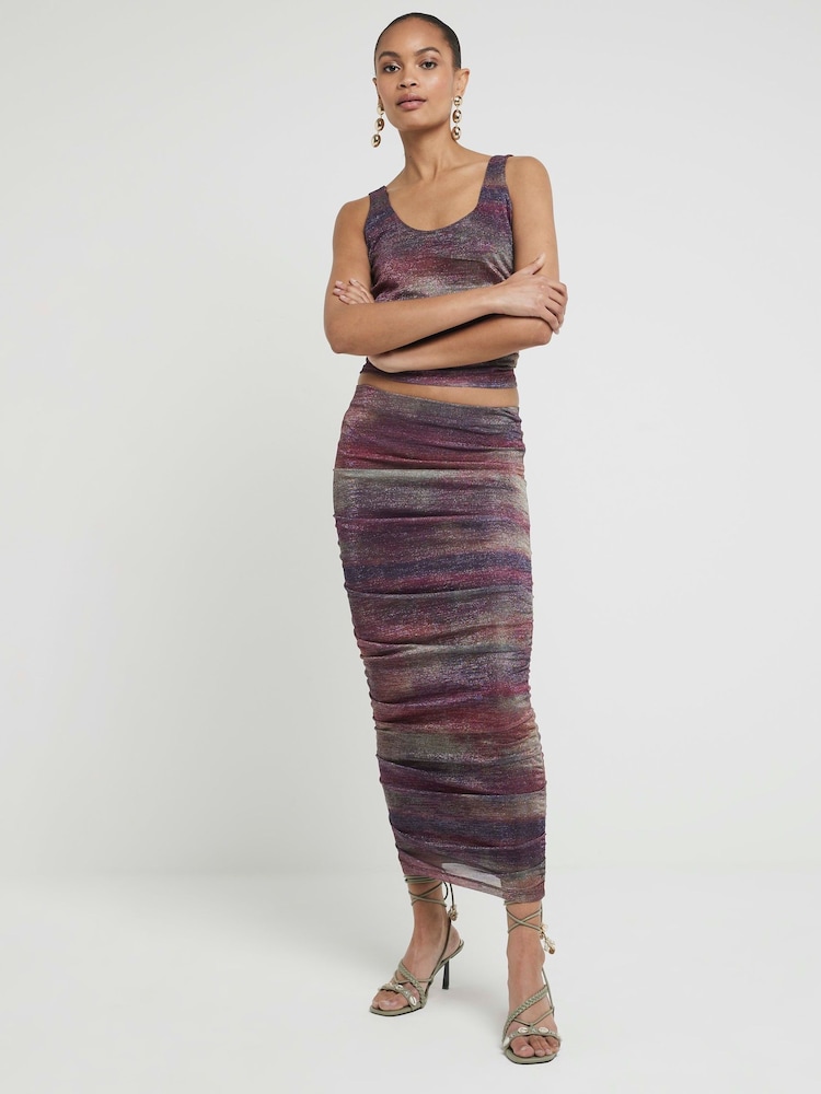 River Island Purple Ombre Mesh Column Midi Skirt - Image 1 of 4