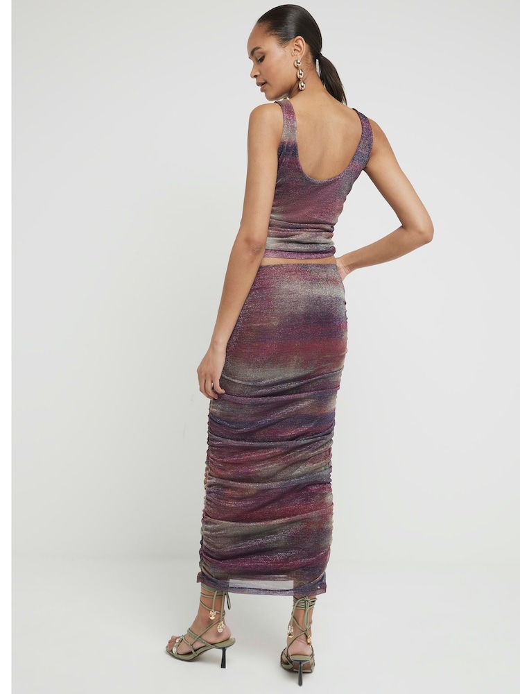River Island Purple Ombre Mesh Column Midi Skirt - Image 2 of 4
