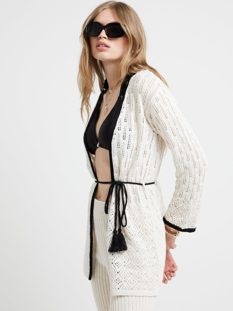 River Island Cream 100% Cotton Tipped Crochet Cardigan - Image 2 of 4 River Island Cream 100% Cotton Tipped Crochet Cardigan - Image 2 of 4