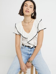 River Island Cream Frill Detailed Knitted Top - Image 1 of 6