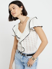 River Island Cream Frill Detailed Knitted Top - Image 3 of 6