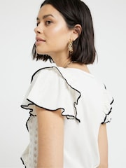 River Island Cream Frill Detailed Knitted Top - Image 4 of 6