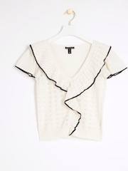 River Island Cream Frill Detailed Knitted Top - Image 5 of 6